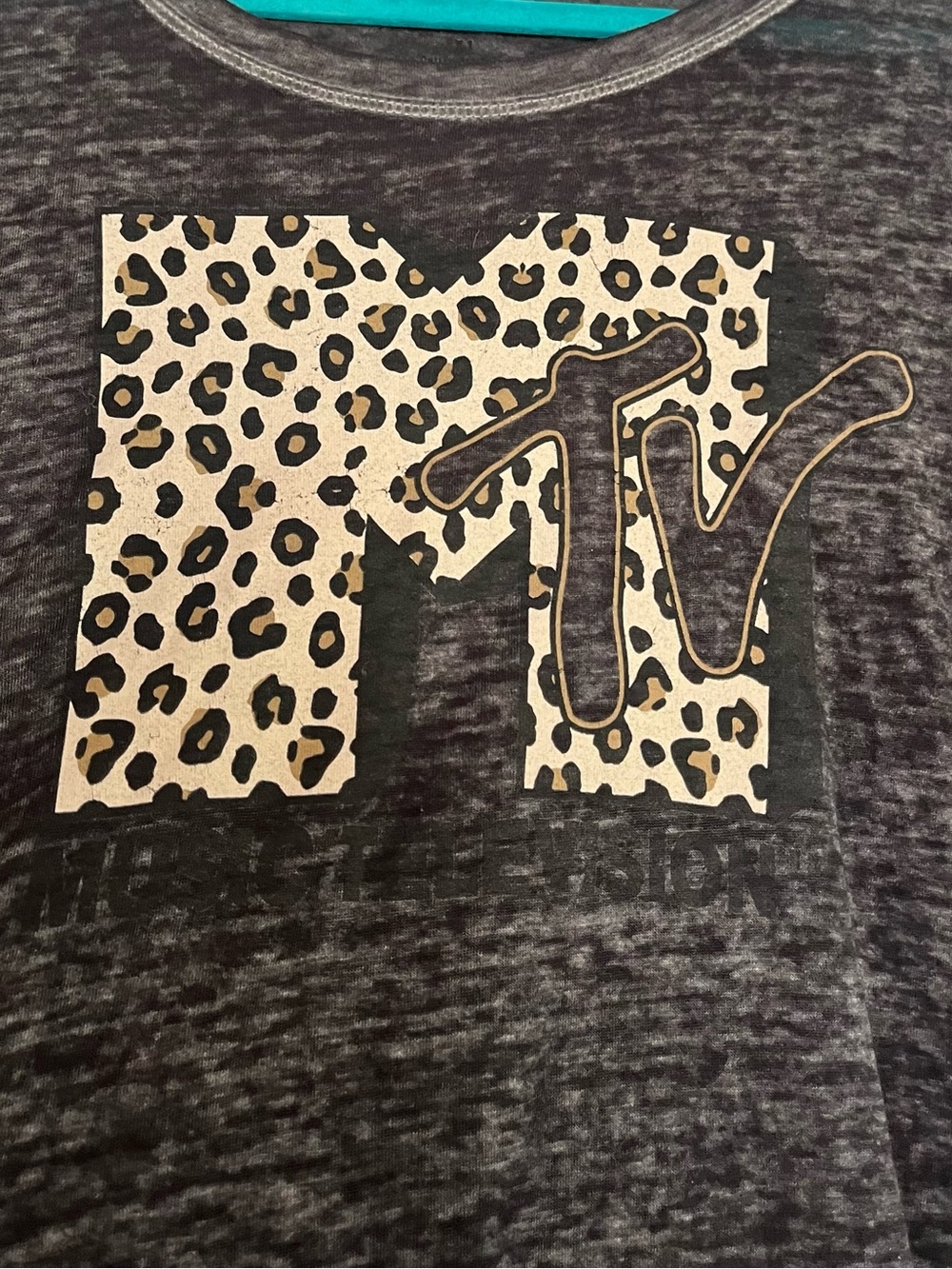 MTV Leopard Logo Black Short Sleeve Tee Sheer feel excellent condition - Picture 2 of 6